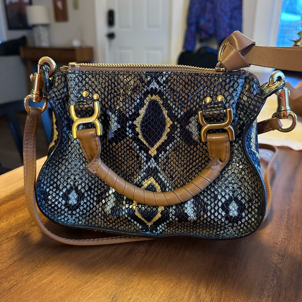 Chloe Marcie Mini Python-Embossed Double-Carry Satchel Bag - Picture 7 of 14
